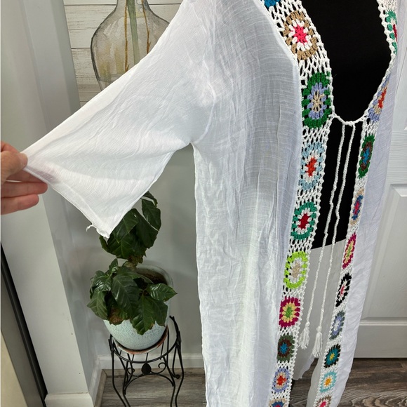 White Crochet Kimono with Colorful Accents - Picture 2 of 5